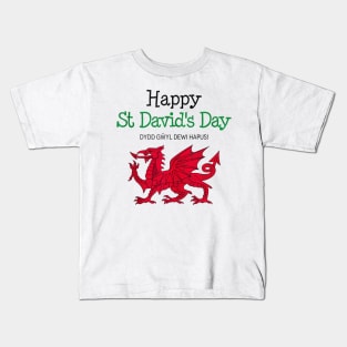 Happy St David's Day Wales Flag Dragon Welsh Celebration Kids T-Shirt